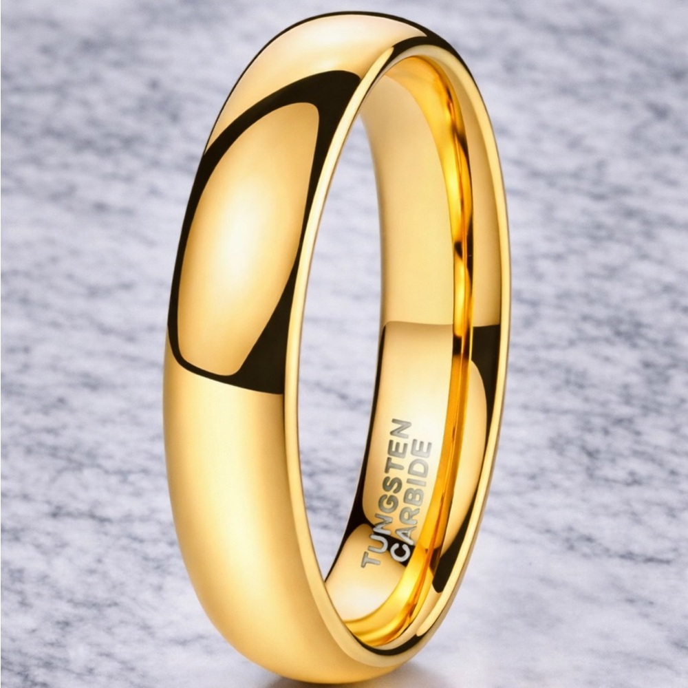 4mm 24K Gold Plated Tungsten Wedding Band Ring High Polish Dome Unisex Chunky - Picture 2 of 6